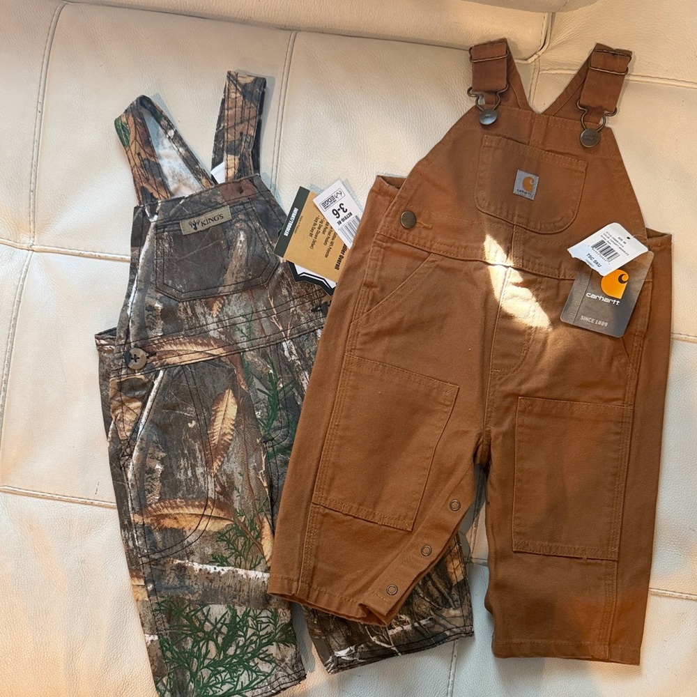 Carhartt Brown Toddler Canvas Overalls with Camouflage Pair